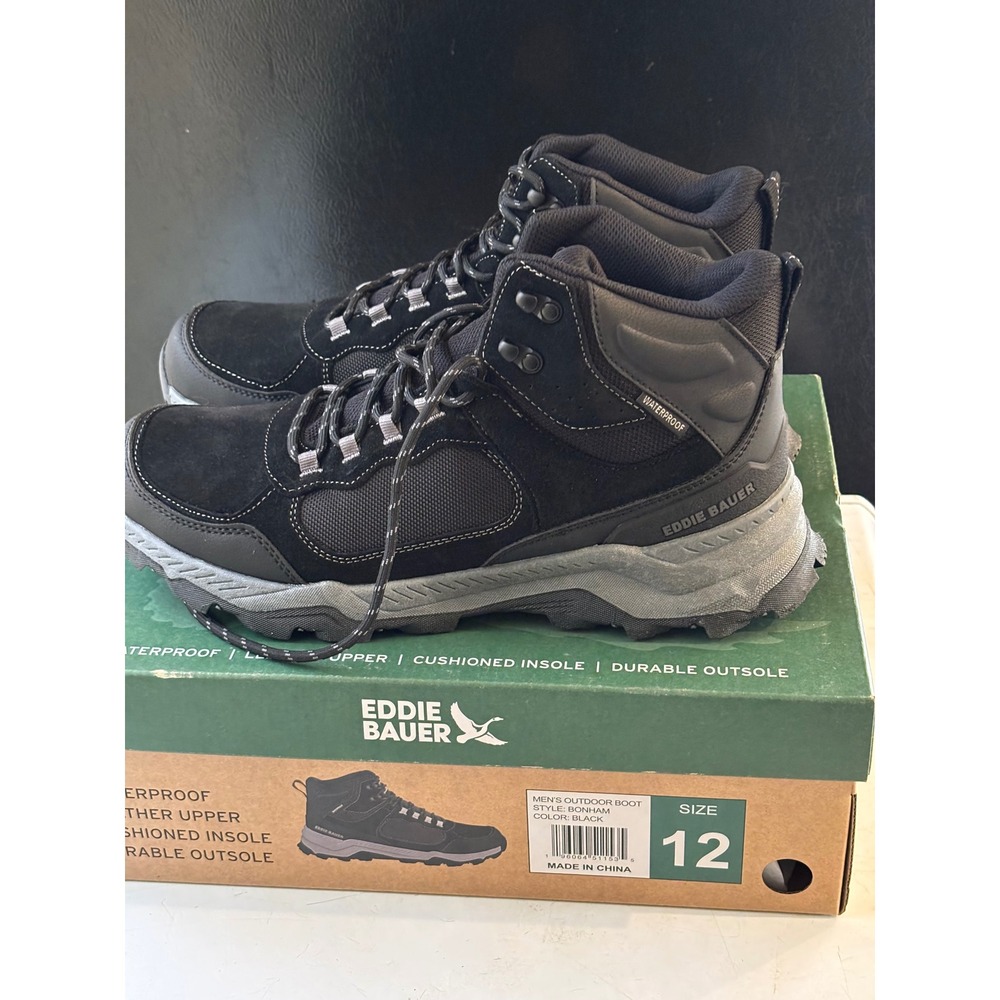 Eddie Bauer Bonham Mens Outdoor Boot Black Waterproof Hiking Size‎ 12 New